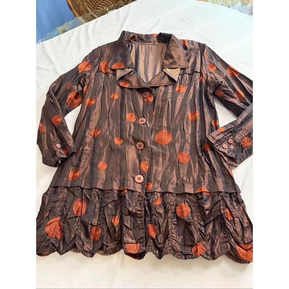 UBU Reversible Brown Crinkle Lagenlook Art To Wear Jacket Size Large